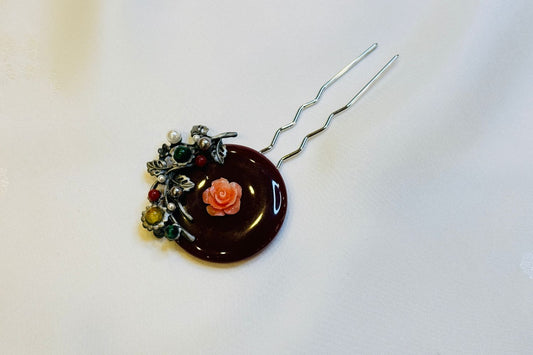 Sunflowers Traditional Korean Hair Pin (Burgundy)