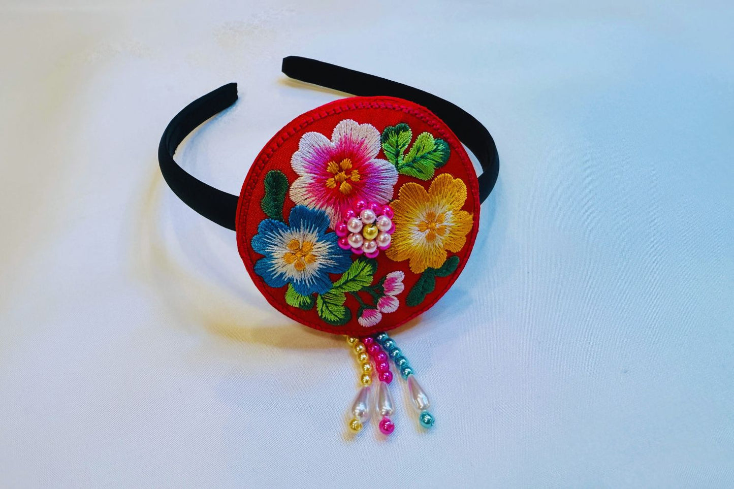 Red Korean Traditional Embroidered Headband