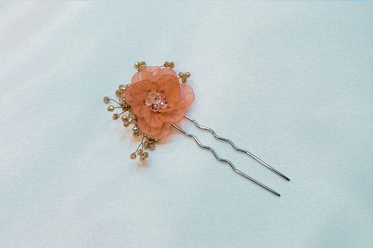 Zinnia Flower Traditional Korean Hair Pin (Coral color)